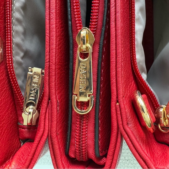 DASEIN Red Statement Handbag Purse Shoulder Bag with Bright Gold Brass Hardware - Picture 8 of 16